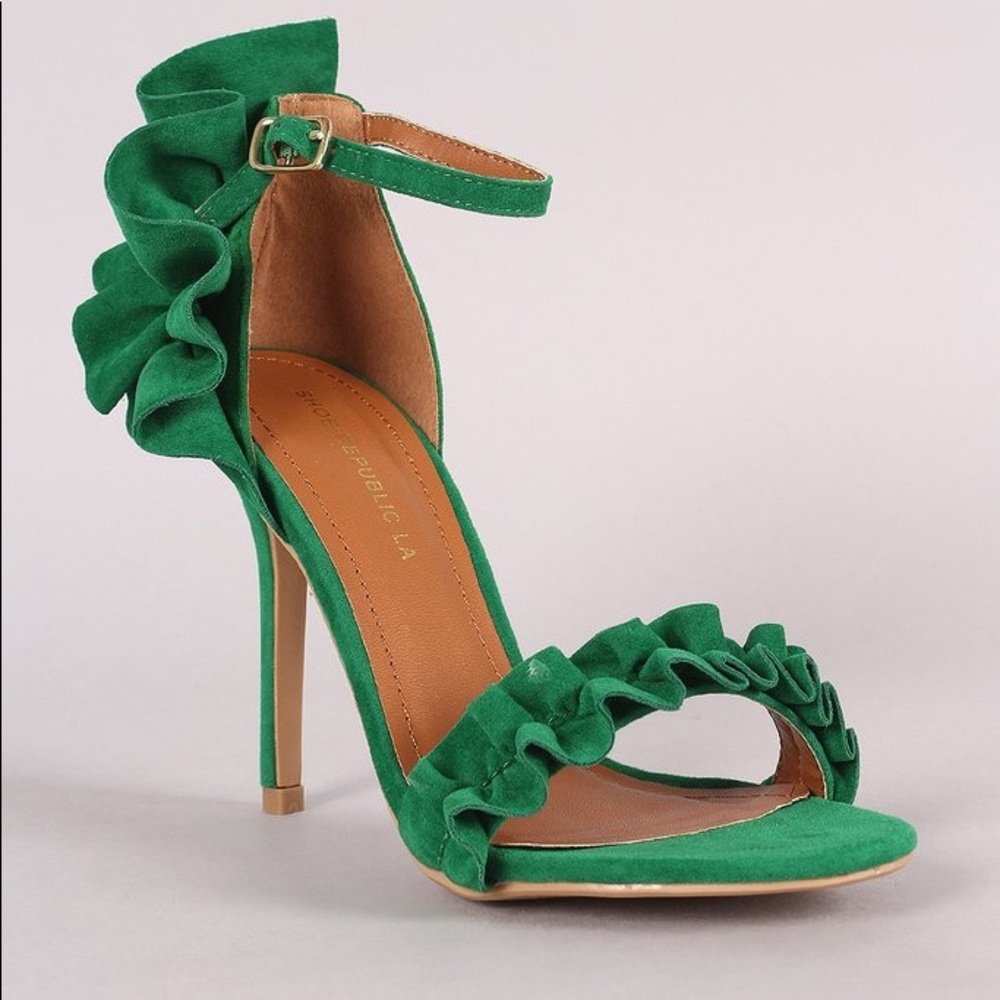 Shoe Republic Green Ruffle Heels